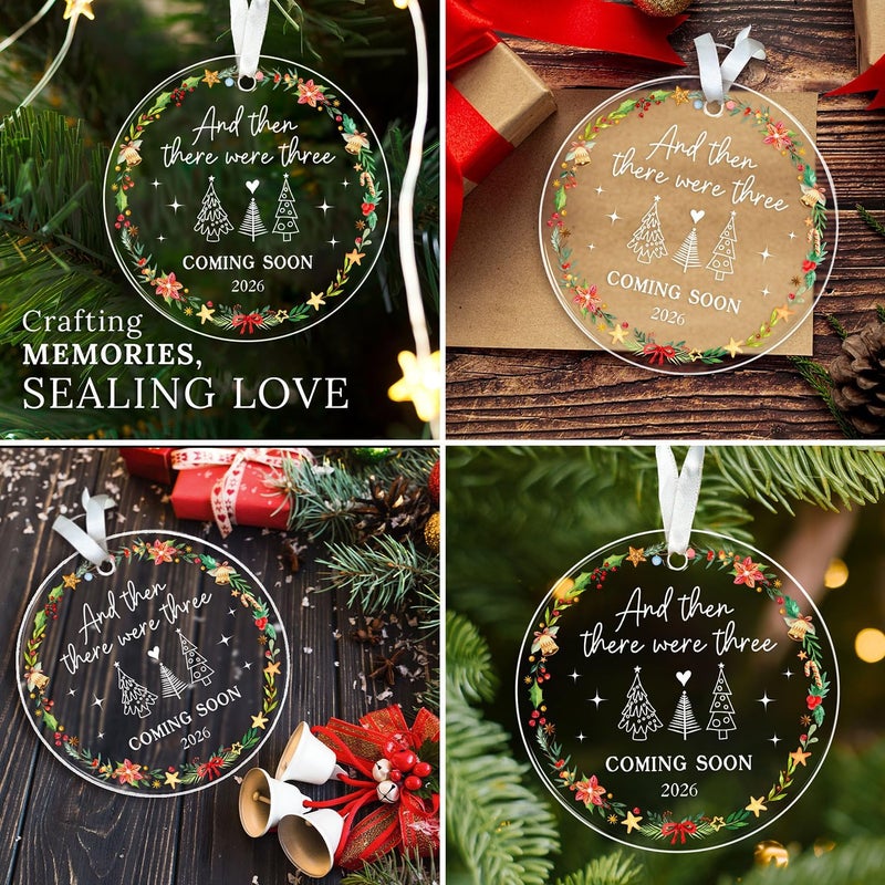 HEXMOZ Family of Three Christmas Ornaments 2025 - New Mom and Dad Gifts First Time 2025 - and Then There were Three Ornament, Baby Coming Soon 2026 Keepsake - Acrylic Xmas Tree Ornament - Image 5